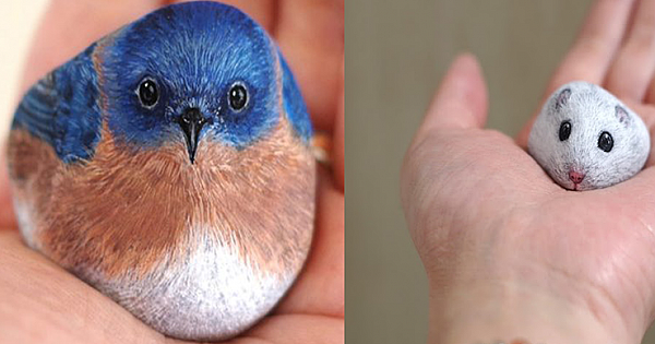 Japanese Artist Transforms Stones Into Tiny Animals That Fit In The Palm Of A Hand
