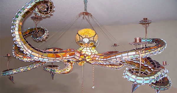 Portland Craftsman Makes Spectacular Stained Glass Octopus Chandeliers