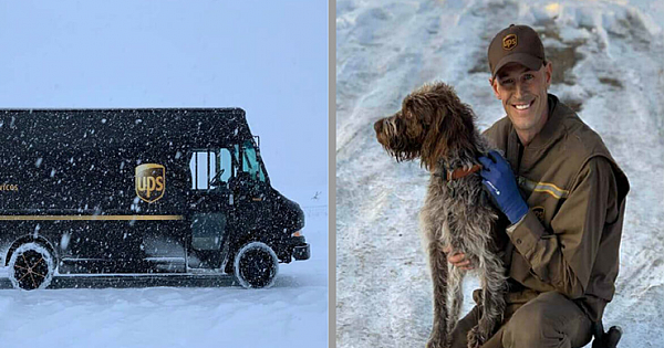 UPS driver braves icy cold waters to rescue a drowning dog
