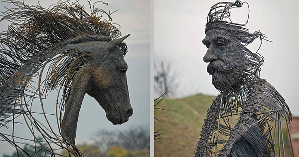 Artist Darius Hulea Sculptures Portraits Of Historical Figures With The Use Of Industrial Metal Wires (Pics)