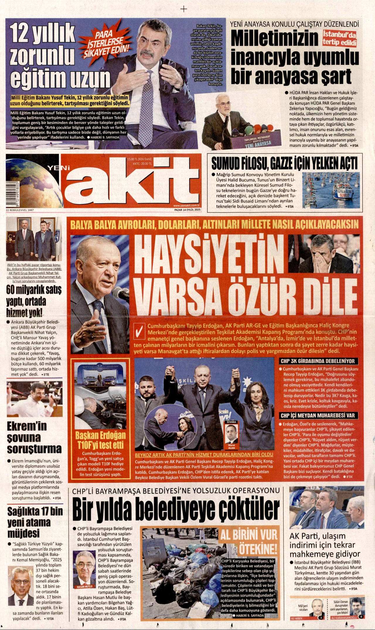 YENİ AKİT Gazete Manşeti