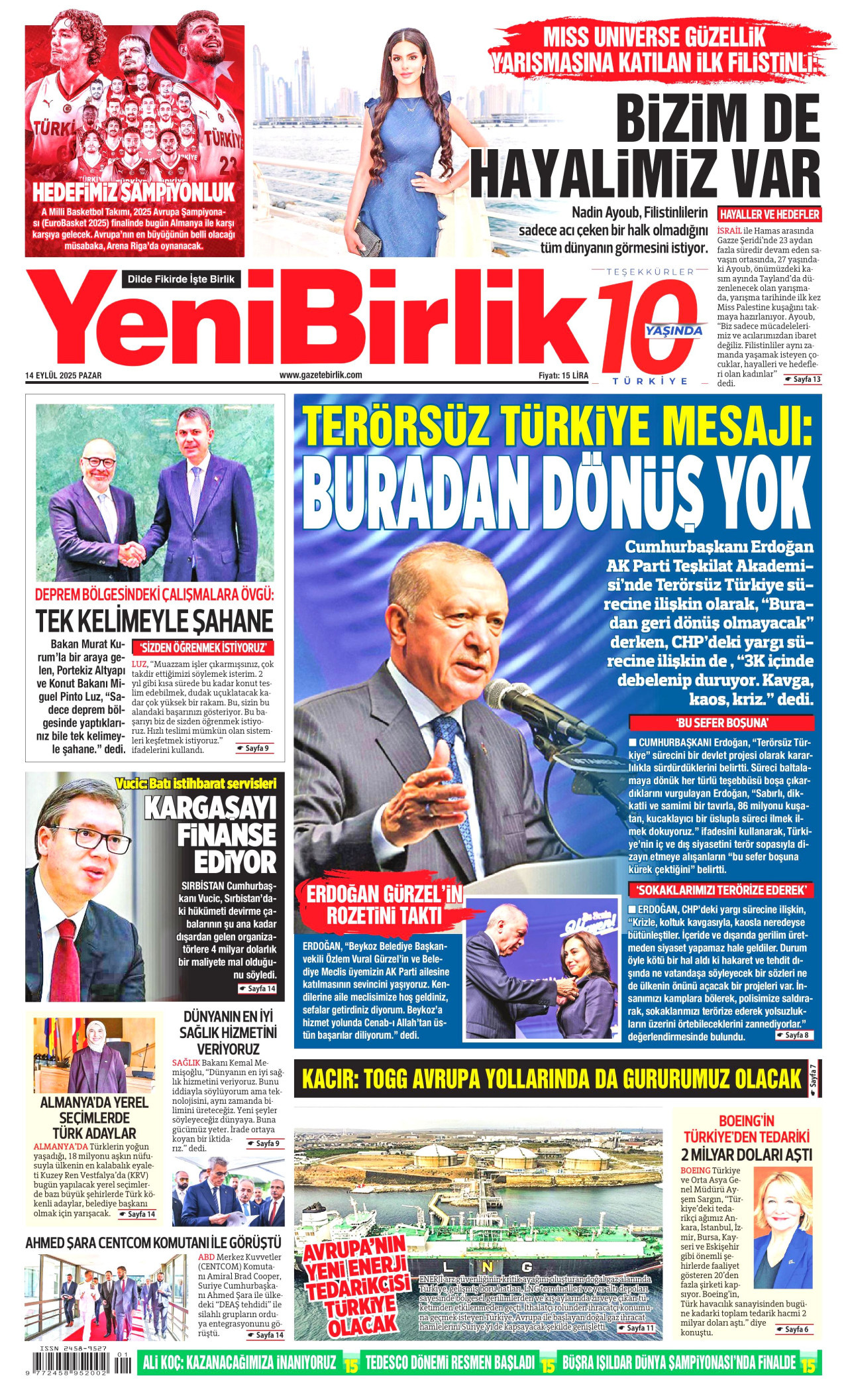 YENİBİRLİK Gazete Manşeti